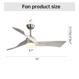 52 Inch Brushed Nickel Ceiling Fan Light With 6 Speed Remote Energy-saving DC Motor 52K012BN