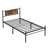 Twin Size metal bedframe,Headboard with wood panel decoration,black W2297P281490