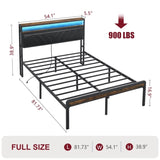 Full Size Metal Platform Bed Frame with Adjustable Upholstered Headboard, Charging Station, LED W1903P195321