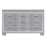 Modern Glam Silver Finish 1pc Nine Drawers Dresser Faux Alligator Textured Drawers Fronts Faux B011P149828