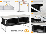 4FT Portable Folding Camping Table with Storage, Aluminum Outdoor Cooking Station with 2 Adjustable 61889170