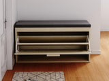 Rattan Shoe Rack, Hallway Shoe Bench, Shoe Cabinet with Flip-Drawer and Seat Cushion 76741085