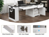 55" Modern Fluted Office Desk with Storage Cabinet & Drawers, Computer Writing Desk with Power 60780719