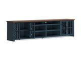 96 inch TV Stand Console for TVs up to 100 inches, No Assembly Requried, Blue Denim and Whiskey B108P160178