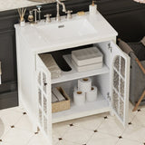 30 Inches Bathroom Vanity with Ceramic Sink, Faux Aged Finish, Vintage Rustic Bathroom Cabinet with N817P299512W