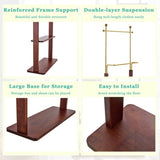 Golden Stainless Steel Hanger, Walnut Colored Solid Wood Double-Layer Coat Rack, 68.9 Inches High W1151P276823