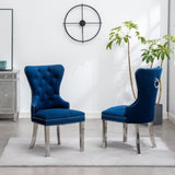 ZNTS Montura Contemporary Tufted Velvet Chair with Nailhead Trim, Set of 2, Blue T2574P164574