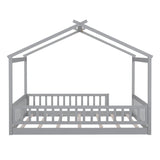 ZNTS Full Size Wood Bed House Bed Frame with Fence, for Kids, Teens, Girls, Boys,Gray WF302177AAE