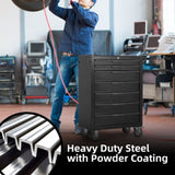 7-Drawering Tool Chest Cabinet, Large Capacity Metal Tool Box with Wheels and Cylinder Locking, W3037P242000