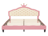 Full Size Lovely Crown Fantasy PU Leather Princess Bed with Tufted Headboard, PinkCream N733P198762H