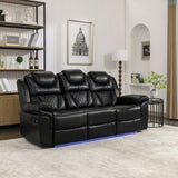 Home Theater Seating Manual Recliner Chair with Center Console and LED Light Strip for Living Room, WF310727AAB