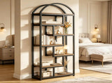 71 Inch Arched Industrial Bookshelf, Open Display Bookcase 21680493