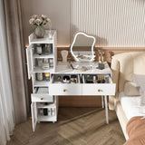 Vanity Dressing Table with LED Mirror & Storage White Makeup Desk Features 3 Drawers, 2 Open W2700P297922