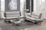 ZNTS Modern Living Room Furniture 1pc Loveseat Beige and Gray PU Upholstered Chrome Finish Metal Legs B011P183382