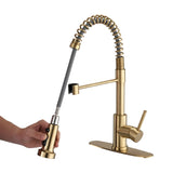 Pull Down Sprayer Spring Kitchen Sink Faucet Brushed Gold W122552138