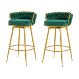 Swivel Counter Height Bar Stools Set of 2, 31.5" Bar Height Stools with Hand-Woven Backrest & Gold N762P216979F