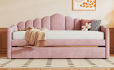 Twin size Upholstered Daybed with Trundle ,Velvet Sofabed with USB Charging Ports,No Box-spring 50376681