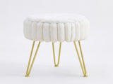 Faux Fur Storage Ottoman Vanity Stool with Metal Legs & Anti-Slip Feet Footstool for Bedroom 50028847