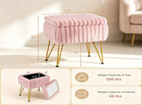 Faux Fur Vanity Stool with Hidden Storage, Reversible Lid Convertible Ottoman Stool, Gold Metal Legs 86694254