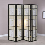 Floral and Black 4-Panel Folding Screen with Floral Motif B062P153645