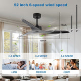 52" Outdoor black Ceiling Fan Without Light with Remote Control ,3 ABS Blades Farmhouse Ceiling Fan W2352P204463