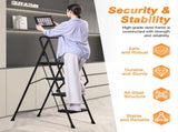 4 Step Ladder with Handrails, Portable Steel Folding Stool with Wide Anti-Slip Pedal Black 09863808