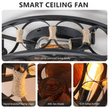 Caged Ceiling Fan with Lights Remote Control, Low Profile Flush Mount Farmhouse Modern Ceiling fans, W1340103796