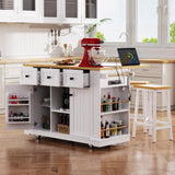 K&K 53inch Large Island with Drop Leaf, Power Outlet, Door Internal Storage Rack, Rolling N707P185531W
