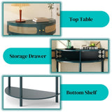 Unique Half Moon Design End with Sliding Rattan Door,Elegant Semi-circle Entryway Console W2557P264179