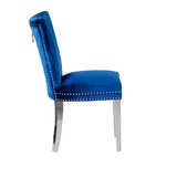 Eva 2 Piece Stainless Steel Legs Chair Finish with Velvet Fabric in Blue 733569303144