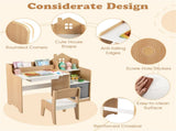 Kids Table and Chair Set with Storage Drawers House-Shaped Study Desk for Playroom Bedroom- Natural 44754457
