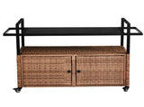 Outdoor Bar Cart Table, Large Wicker Island Rolling Cart, Wheeled Buffet Serving Cart with Glass Top 04069114