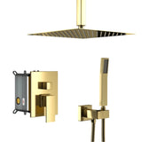 Dual Shower Head - 16 Inch Ceiling Mount Square Shower System with Rough-in Valve, Gold W124381758
