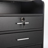 Salon Styling Station with 2 Drawers, 2 Hair Dryer Holders and 1 Cabinet, Black W2181P155877