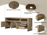 U_Style 60" 3-Door Sideboard with 3 Drawers - Modern Solid Ash Veneer MDF Sideboard, Semi-Open Shelf N711P289141O