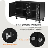 U-Can Modern Mirrored TV Stand for TV up to 55 Inches, Entertainment Center Solid Wood Legs, Metal N724P198519B