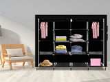 67" Clothes Closet Portable Wardrobe Clothes Storage Rack 12 Shelves 4 Side Pockets Black 90329775