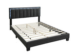 1pc Queen Size Bed Charcoal Wool Fabric Channel Tufting w LED Full Upholstered Bedframe Bedroom Bed B011P238968