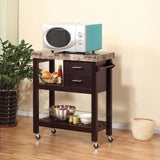 11425 Kitchen Cart Red Cocoa Faux Marble Chunky Thick Top Two Drawers Locking Rubber Wheel Castors B107P218337