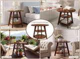 Solid Wood 3-Tier Round End Table, 23.6 Inch Tall Side Table with Storage Shelves, Modern Wood W3204P577551