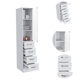 Linen Cabinet 68" H, Three Shelves, Four Drawers and Metal handles, White B097120600