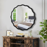 Solid Wood Wavy Mirror-Black Vanity Mirror Wall Decor 36" x 36" Modern Mirror Wall Decor for W1445P189557