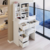 29.2" Small Size Left Drawer Desktop Vanity Table Cushioned Stool, Extra Large Right sliding W3258P291631