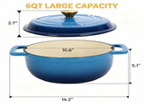 Cast iron 6QT cooking pot - Gradient blue - Includes two silicone gloves - Enamel pot 85024210