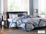 7 Piece Cotton Printed Comforter Set Indigo Cal King B03596963