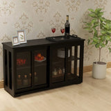 Kitchen Storage Stand Cupboard With Glass Door-Black 69919750