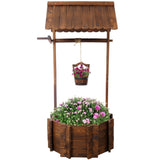 ZNTS Rustic Wooden Wishing Well Planter Outdoor Home Décor for Patio, Garden, Yard w/Hanging Bucket W465P215367