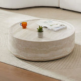 ZNTS 39.37'' Faux MARS Pattern Coffee Tables for Room Round Tea Faux Travertine Textured table for W876P154761