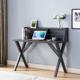 ZNTS Crosshatch Leg Writing Desk with USB/Power Outlet in Distressed Grey B107130895