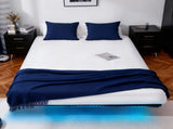 Black Queen Size Floating Platform Metal Bed Frame - 14 Inch Height, Built-in LED Strip Light & 74755139